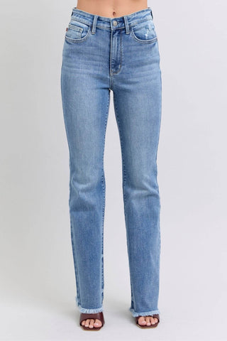 Judy Blue Full Size Raw Hem High Rise Bootcut Jeans - Just Believe Boutique