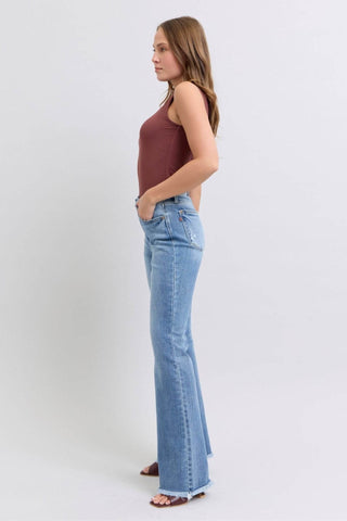 Judy Blue Full Size Raw Hem High Rise Bootcut Jeans - Just Believe Boutique