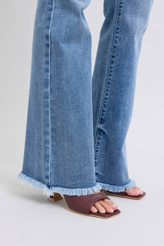 Judy Blue Full Size Raw Hem High Rise Bootcut Jeans - Just Believe Boutique
