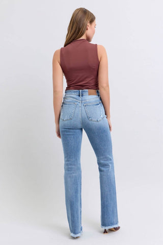Judy Blue Full Size Raw Hem High Rise Bootcut Jeans - Just Believe Boutique