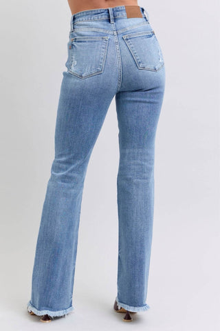 Judy Blue Full Size Raw Hem High Rise Bootcut Jeans - Just Believe Boutique