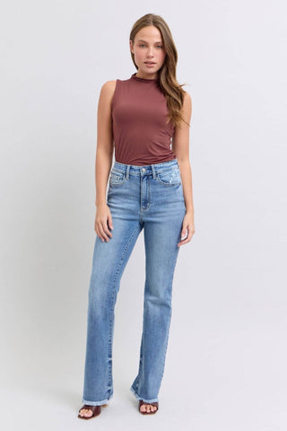 Judy Blue Full Size Raw Hem High Rise Bootcut Jeans - Just Believe Boutique