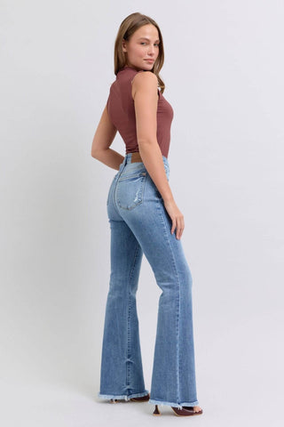 Judy Blue Full Size Raw Hem High Rise Bootcut Jeans - Just Believe Boutique