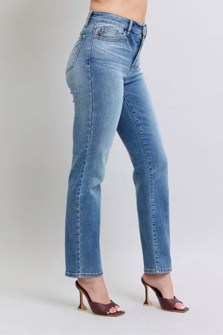 Judy Blue Full Size Run Vintage Wash Thermal Straight Jeans - Just Believe Boutique