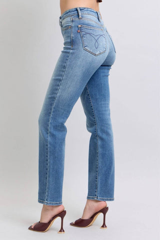 Judy Blue Full Size Run Vintage Wash Thermal Straight Jeans - Just Believe Boutique