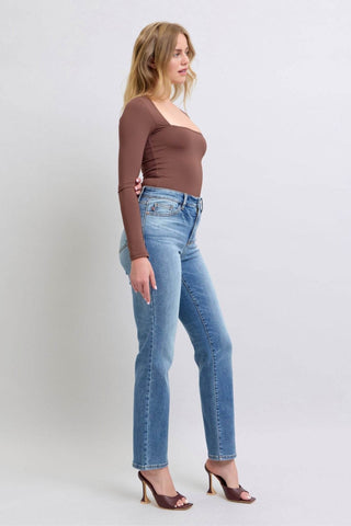 Judy Blue Full Size Run Vintage Wash Thermal Straight Jeans - Just Believe Boutique