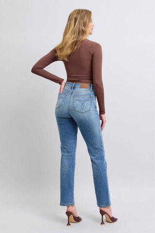 Judy Blue Full Size Run Vintage Wash Thermal Straight Jeans - Just Believe Boutique