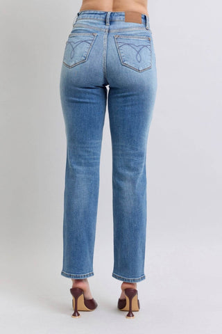 Judy Blue Full Size Run Vintage Wash Thermal Straight Jeans - Just Believe Boutique