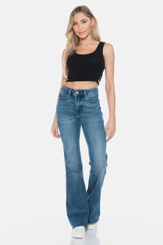 Judy Blue Full Size Tummy Control Cut Hem Flare Jeans - Just Believe Boutique