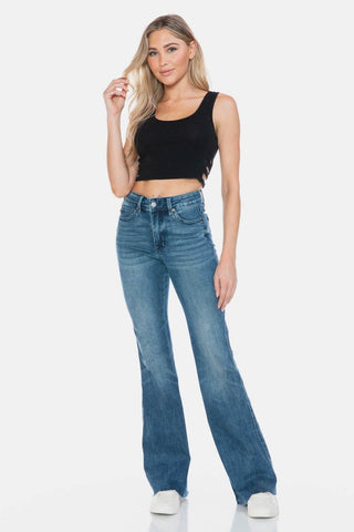Judy Blue Full Size Tummy Control Cut Hem Flare Jeans - Just Believe Boutique