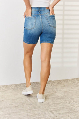 Judy Blue Full Size Tummy Control Double Button Bermuda Denim Shorts - Just Believe Boutique