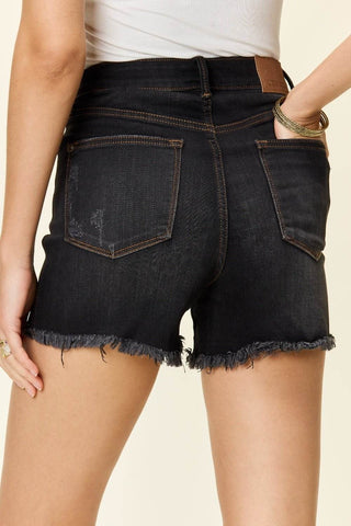 Judy Blue Full Size Tummy Control Fray Hem Shorts - Just Believe Boutique