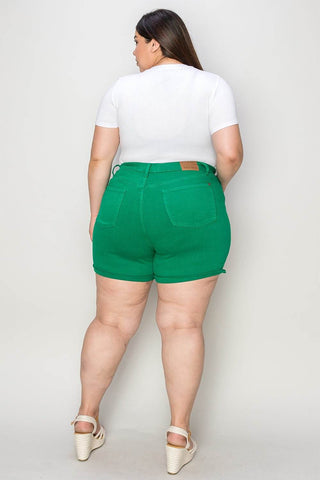 Judy Blue Full Size Tummy Control Garment Dyed Denim Shorts - Just Believe Boutique