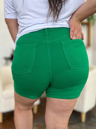 Judy Blue Full Size Tummy Control Garment Dyed Denim Shorts - Just Believe Boutique