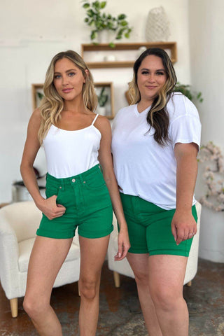 Judy Blue Full Size Tummy Control Garment Dyed Denim Shorts - Just Believe Boutique