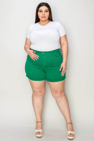 Judy Blue Full Size Tummy Control Garment Dyed Denim Shorts - Just Believe Boutique