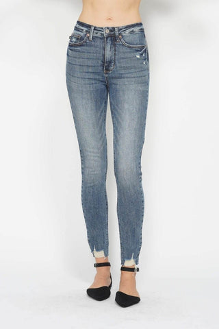 Judy Blue Full Size Tummy Control Vintage Wash Hem Destroy Skinny Jeans - Just Believe Boutique