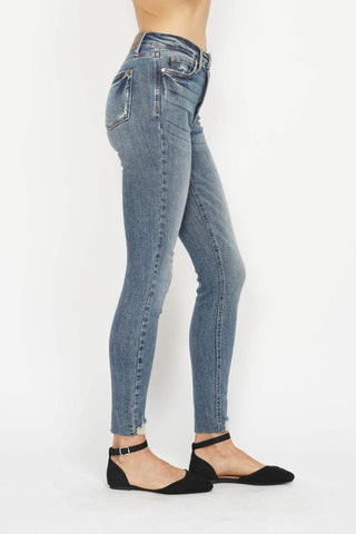 Judy Blue Full Size Tummy Control Vintage Wash Hem Destroy Skinny Jeans - Just Believe Boutique