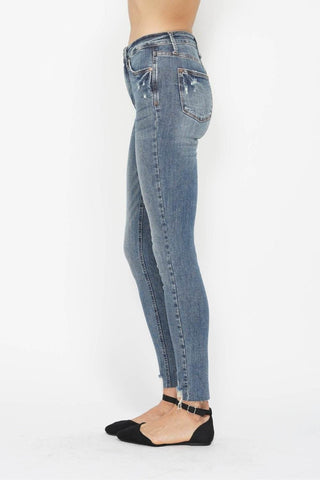 Judy Blue Full Size Tummy Control Vintage Wash Hem Destroy Skinny Jeans - Just Believe Boutique