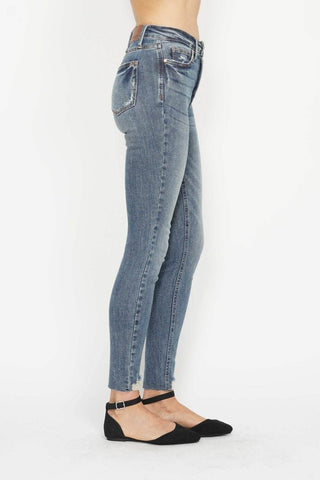 Judy Blue Full Size Tummy Control Vintage Wash Hem Destroy Skinny Jeans - Just Believe Boutique