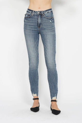 Judy Blue Full Size Tummy Control Vintage Wash Hem Destroy Skinny Jeans - Just Believe Boutique