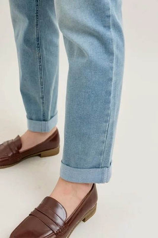 Judy Blue Full Size V-Front Cuff Boyfriend Jeans Plus Size - Just Believe Boutique