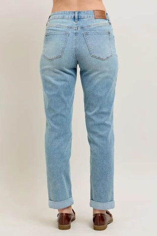 Judy Blue Full Size V-Front Cuff Boyfriend Jeans Plus Size - Just Believe Boutique