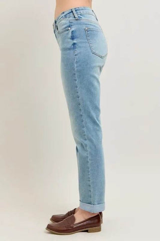 Judy Blue Full Size V-Front Cuff Boyfriend Jeans Plus Size - Just Believe Boutique