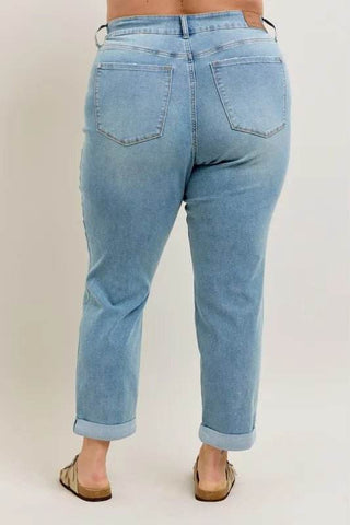 Judy Blue Full Size V-Front Cuff Boyfriend Jeans Plus Size - Just Believe Boutique