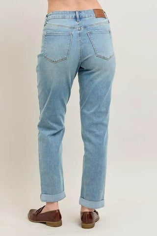 Judy Blue Full Size V-Front Cuff Boyfriend Jeans Plus Size - Just Believe Boutique