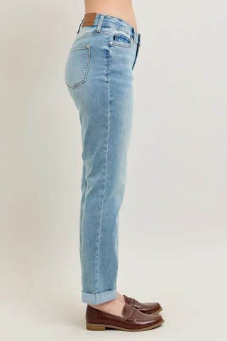 Judy Blue Full Size V-Front Cuff Boyfriend Jeans Plus Size - Just Believe Boutique