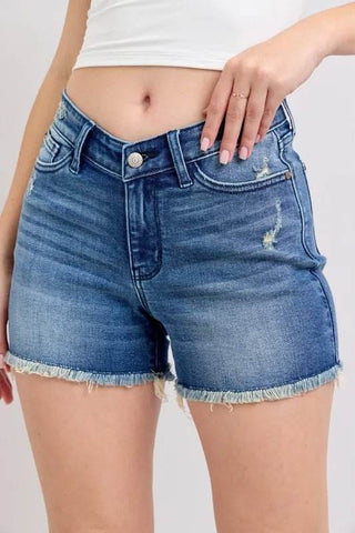 Judy Blue Full Size V - Front Denim Shorts with Shield Pockets Plus Size - Just Believe Boutique