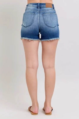 Judy Blue Full Size V - Front Denim Shorts with Shield Pockets Plus Size - Just Believe Boutique