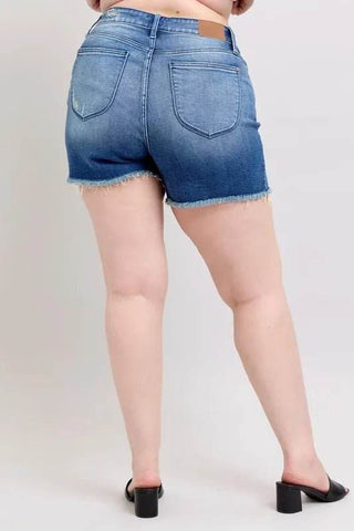 Judy Blue Full Size V - Front Denim Shorts with Shield Pockets Plus Size - Just Believe Boutique