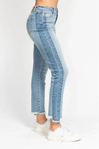 Judy Blue Full Size Vintage Wash Side Panel Detail with Fray Hem Slim Plus Size - Just Believe Boutique