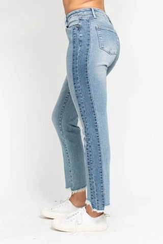 Judy Blue Full Size Vintage Wash Side Panel Detail with Fray Hem Slim Plus Size - Just Believe Boutique