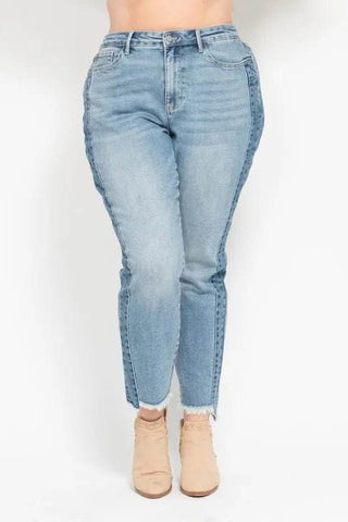 Judy Blue Full Size Vintage Wash Side Panel Detail with Fray Hem Slim Plus Size - Just Believe Boutique