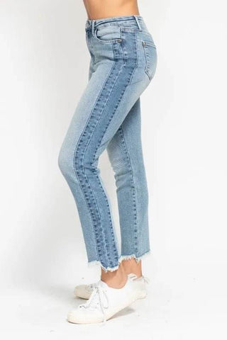 Judy Blue Full Size Vintage Wash Side Panel Detail with Fray Hem Slim Plus Size - Just Believe Boutique
