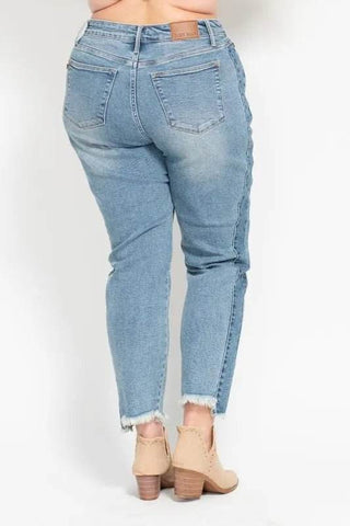 Judy Blue Full Size Vintage Wash Side Panel Detail with Fray Hem Slim Plus Size - Just Believe Boutique