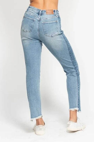 Judy Blue Full Size Vintage Wash Side Panel Detail with Fray Hem Slim Plus Size - Just Believe Boutique