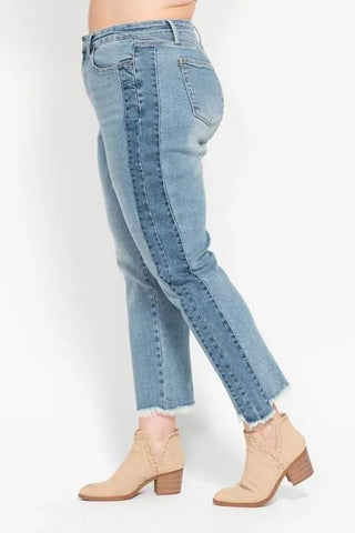 Judy Blue Full Size Vintage Wash Side Panel Detail with Fray Hem Slim Plus Size - Just Believe Boutique
