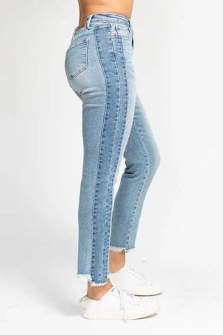 Judy Blue Full Size Vintage Wash Side Panel Detail with Fray Hem Slim Plus Size - Just Believe Boutique