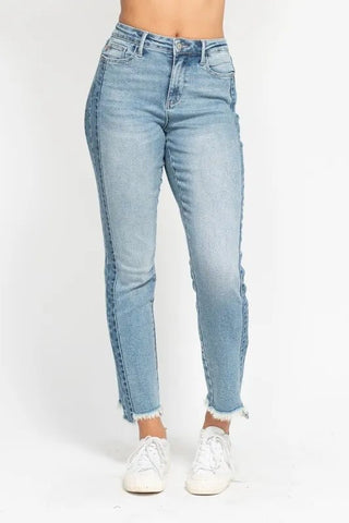 Judy Blue Full Size Vintage Wash Side Panel Detail with Fray Hem Slim Plus Size - Just Believe Boutique