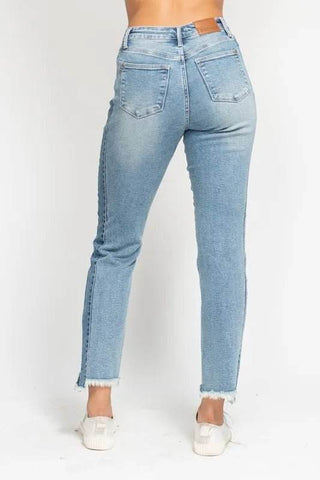 Judy Blue Full Size Vintage Wash Side Panel Detail with Fray Hem Slim Plus Size - Just Believe Boutique