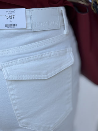 Judy Blue High Waist Aurora Weekender Jeans in Off White, model photo, second view