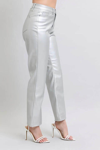 JUDY BLUE METALLIC SILVER FAUX LEATHER - Just Believe Boutique