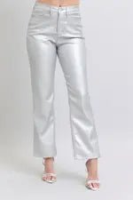 JUDY BLUE METALLIC SILVER FAUX LEATHER - Just Believe Boutique