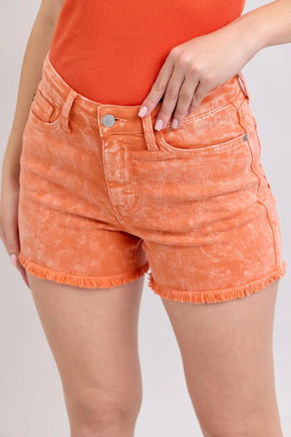 Judy Blue Peach Mid Rise Denim Shorts - Just Believe Boutique