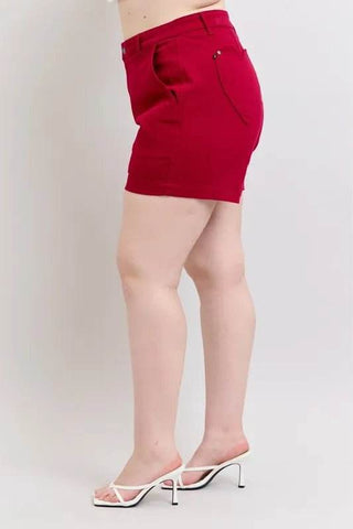 Judy Blue Plus Size High Waist Tummy Control Garment Dyed Heart Shaped Denim Shorts - Just Believe Boutique