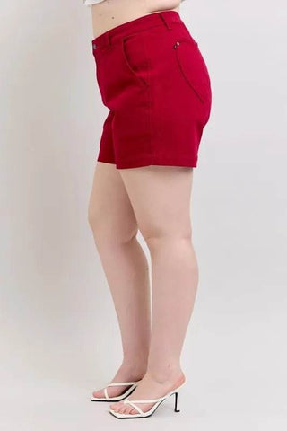 Judy Blue Plus Size High Waist Tummy Control Garment Dyed Heart Shaped Denim Shorts - Just Believe Boutique